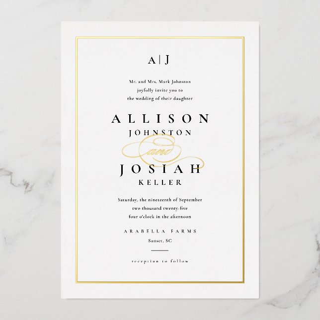 Elegant Gold Script Classic White Wedding (Front)
