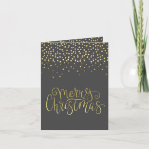 Elegant Gold Script & Confetti Black Christmas Holiday Card