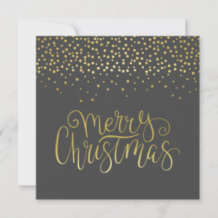 Elegant Gold Script & Confetti Black Christmas Holiday Card