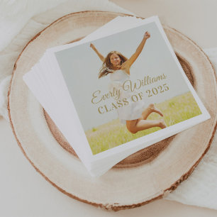 Elegant Gold Script Custom 2024 Graduation Photo Napkin