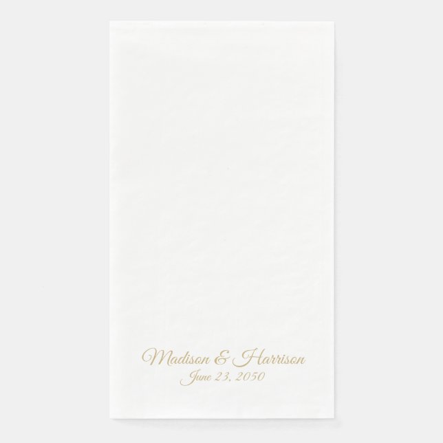 Elegant gold script custom names date chic wedding napkin (Front)