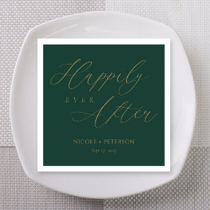 Elegant Gold Script Emerald Green Wedding Napkin