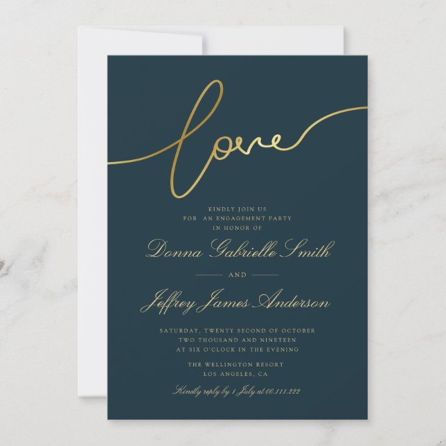 elegant gold script engagement party invitation (Front)