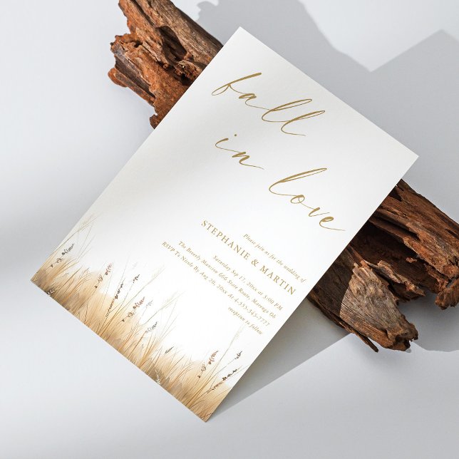 Elegant Gold Script 'Fall in Love' Wedding Invitation (Elegant Gold Script 'Fall in Love' Wedding Invitation Personalized)