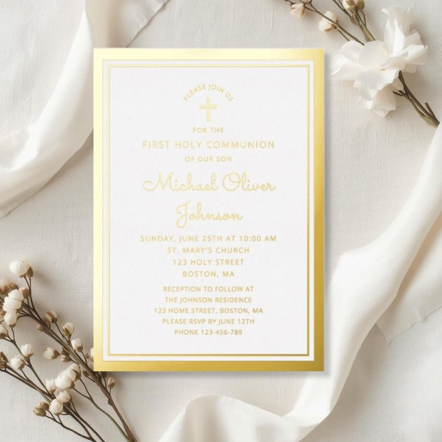 Elegant Gold Script First Communion  (Elegant Gold Script First Communion Foil Invitation)