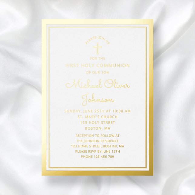 Elegant Gold Script First Communion  (Elegant Gold Script First Communion Foil Invitation)