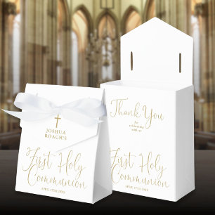 Elegant Gold Script First Holy Communion Favor Box
