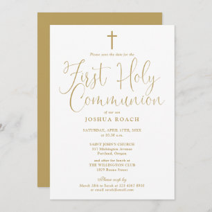 Elegant Gold Script First Holy Communion Save The Date