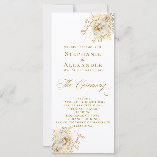 Élégant Gold Script Floral Wedding Programme (Devant)