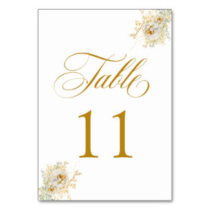 Elegant Gold Script Floral Wedding Table Number 11