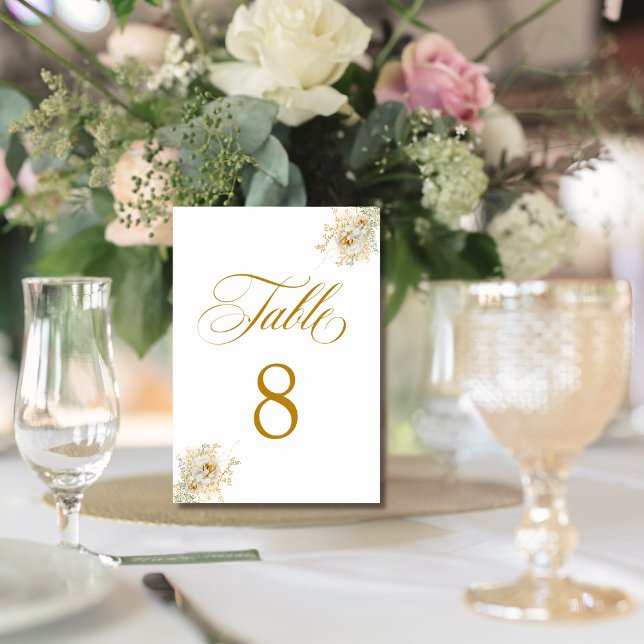 Elegant Gold Script Floral Wedding  Table Number 8 (Creator Uploaded)
