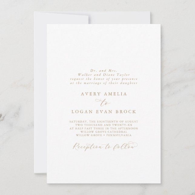 Elegant Gold Script Formal Brides Parents Wedding Invitation (Front)
