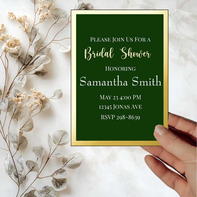 Elegant Gold Script & Frame on Green Bridal Shower (Creator Uploaded)