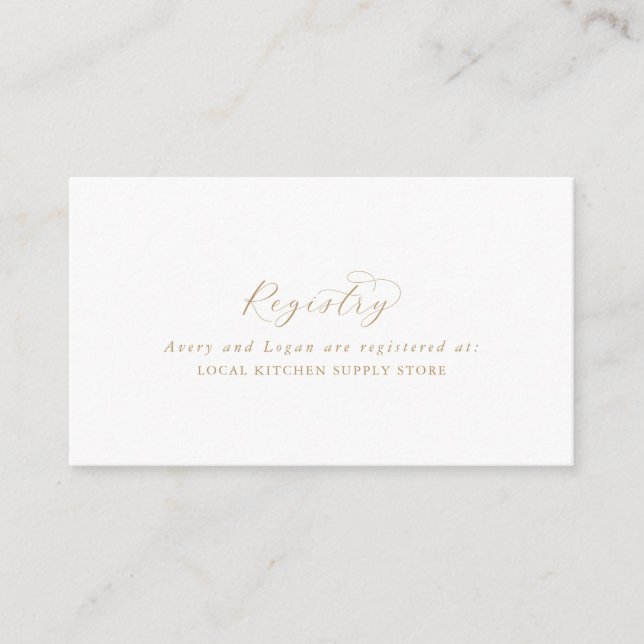 Elegant Gold Script Gift Registry Enclosure Card (Front)
