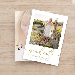Elegant Gold Script Graduation Photo Card 