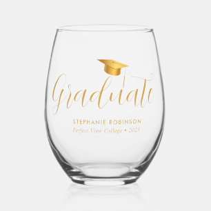 Elegant Gold Script Graduation Stemless Wine Glass