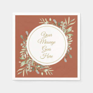 Elegant Gold Script Greenery Terracotta Napkin
