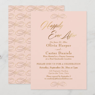 Elegant Gold Script Happily Ever After Blush Pink Invitation