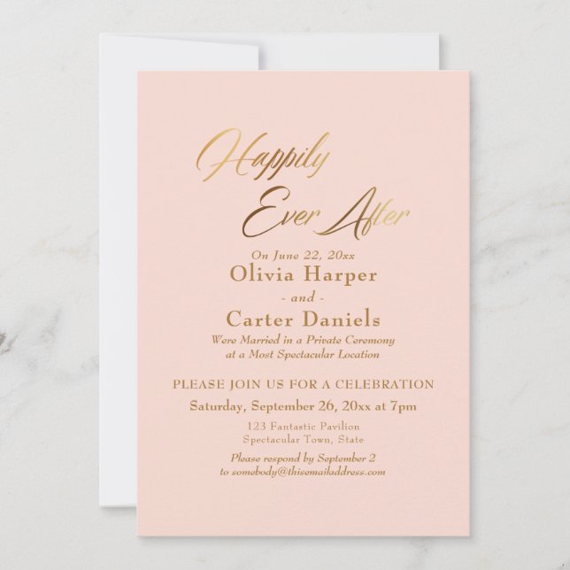 Elegant Gold Script Happily Ever After Blush Pink Invitation (Front)
