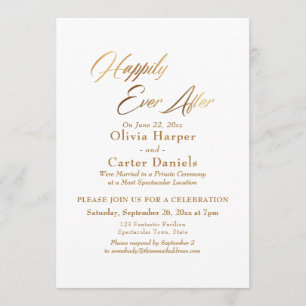 Elegant Gold Script Happily Ever After Reception Invitation