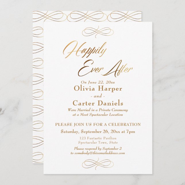 Elegant Gold Script Happily Ever After Reception Invitation (Front/Back)