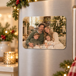 Elegant Gold Script Happy Holidays Personalized Magnet