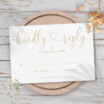 Elegant Gold Script Heart Kindly Reply RSVP Card<br><div class="desc">A simple elegant gold script heart kindly reply RSVP card with your details set in chic typography. Designed by Thisisnotme©</div>