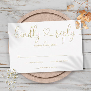 Elegant Gold Script Heart Kindly Reply RSVP Card