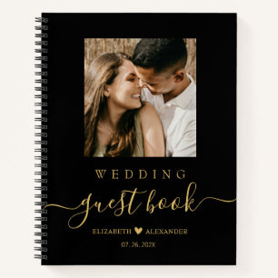 Elegant Gold Script Heart Wedding Guest Book 