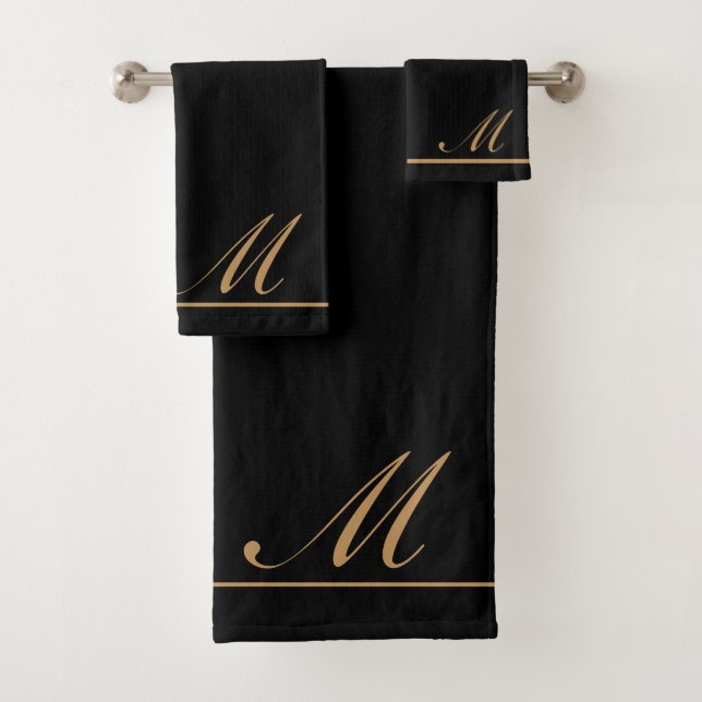 Elegant Gold Script Initial Bath Towel Set (Insitu)