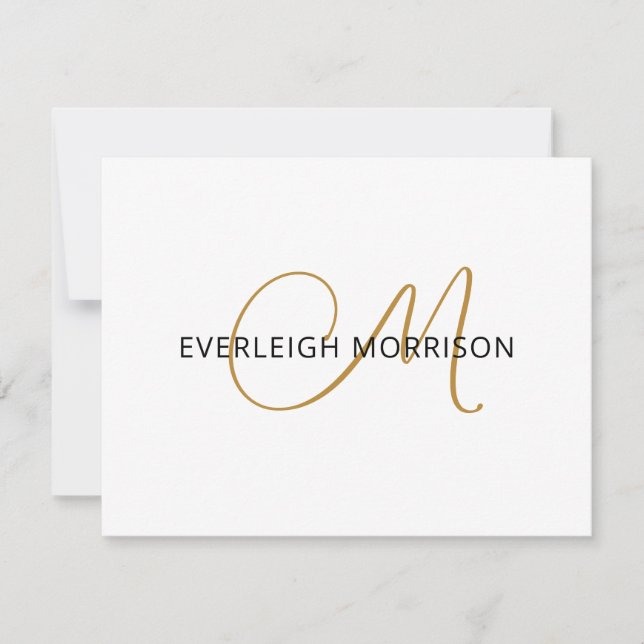 Elegant Gold Script Initial Black Name Monogram Card (Front)