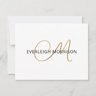 Elegant Gold Script Initial Black Name Monogram Card