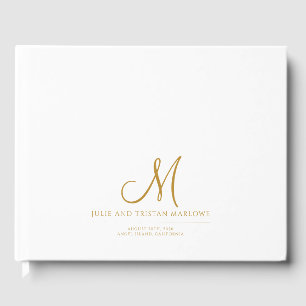 Elegant Gold Script Initial Wedding Monogram  Guest Book