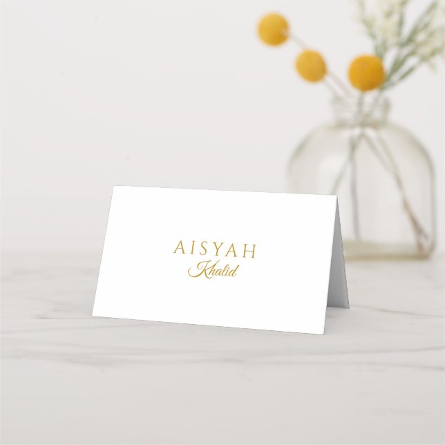 Elegant Gold Script Islamic Wedding Place Card (Front)