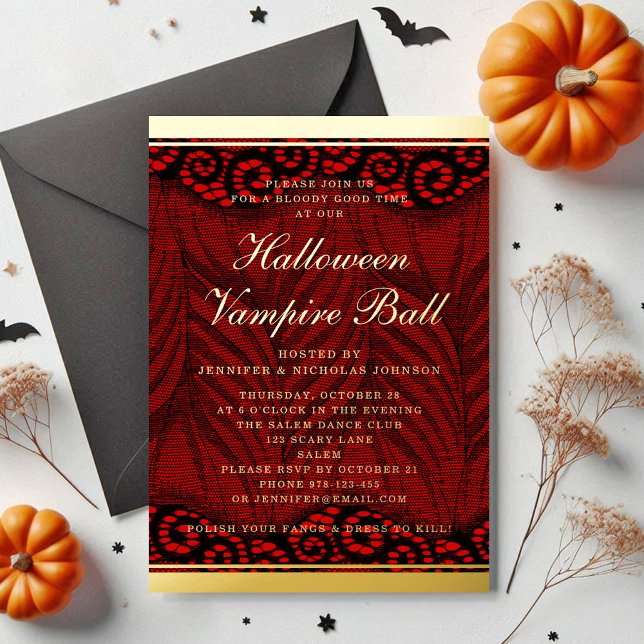 Elegant Gold Script Lace Vampire Halloween (Elegant Gold Script Lace Vampire Halloween Foil Invitation)