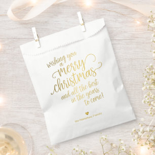 Elegant Gold Script Merry Christmas Holiday Favour Bag