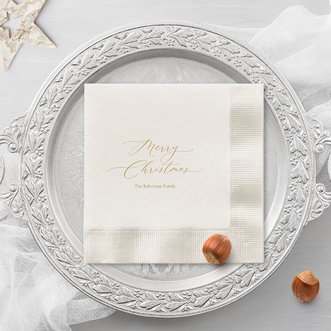 Elegant Gold Script “Merry Christmas”  Napkin (Creator Uploaded)