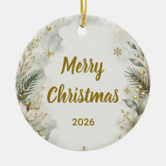Elegant Gold Script Merry Christmas Ornament