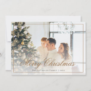 Elegant Gold Script Merry Christmas Photo Holiday Card