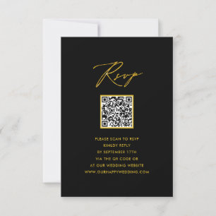 Elegant Gold Script Modern Black QR Wedding RSVP Card