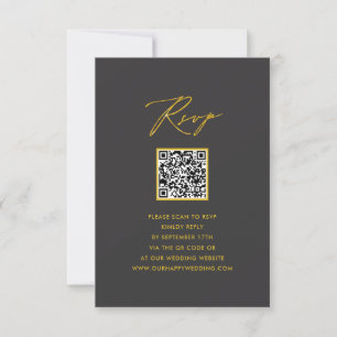 Elegant Gold Script Modern Grey QR Wedding RSVP Card