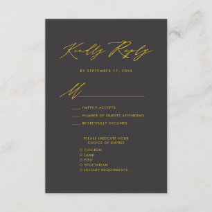 Elegant Gold Script Modern Grey Wededing RSVP Enclosure Card