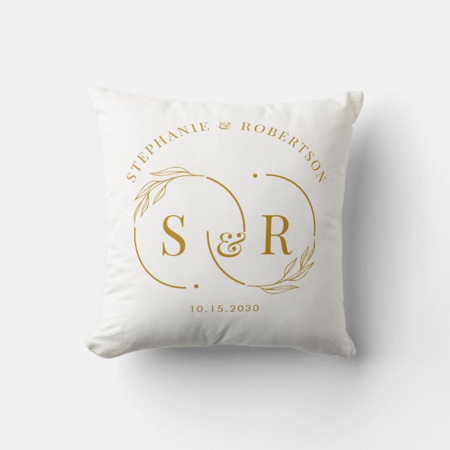 Elegant  Gold Script Modern Monogram Wedding Gift Throw Pillow (Front)