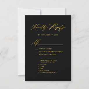 Élégant Gold Script moderne Noir Mariage RSVP