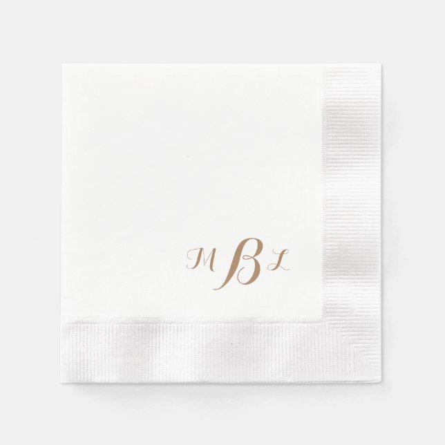 Elegant Gold Script Monogram Coined Napkin (Front)