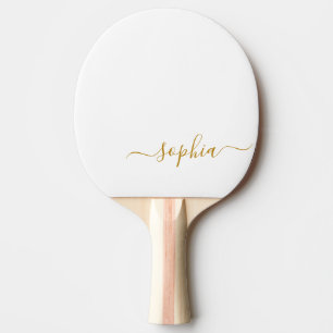 Elegant Gold Script Monogram Name Ping Pong Paddle