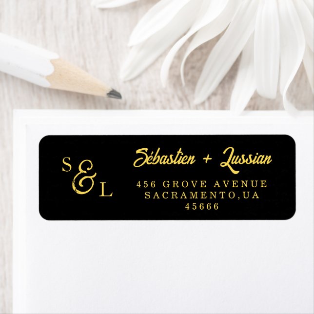 Elegant Gold Script Monogram Return Address (Insitu)