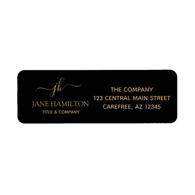 Elegant Gold Script Monogramme Adresse de retour (Devant)
