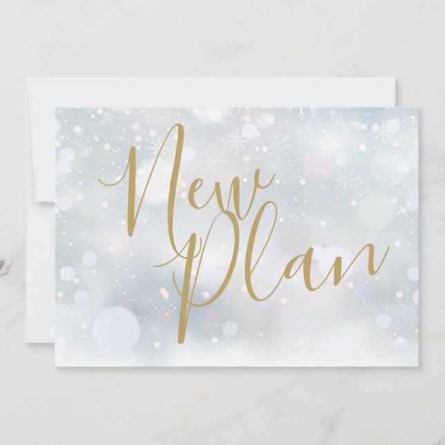 Elegant Gold Script New Plan Winter Event Save The Date (Front)