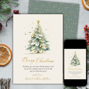 Elegant Gold Script Non Photo Christmas Tree Cards